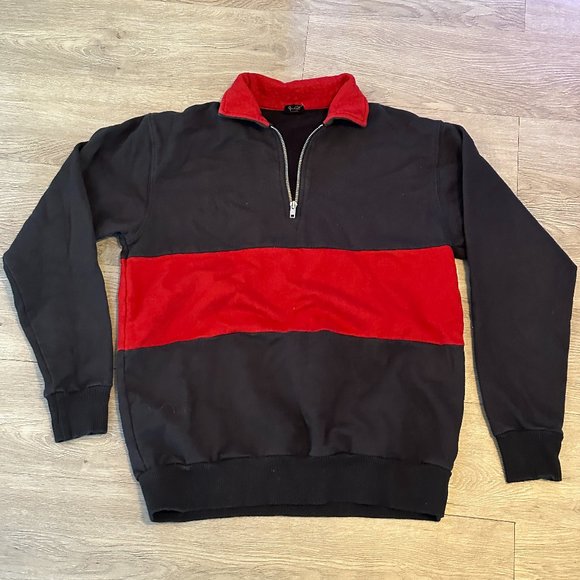 Navy and Red J. Galt Quarter Zip Pullover Sweatshirt - Picture 1 of 3